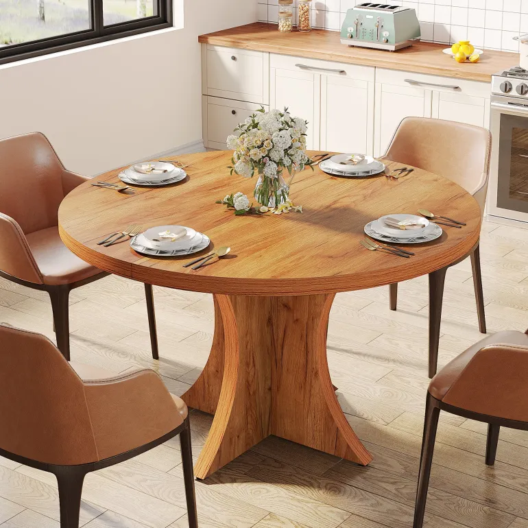 Outlet Tribesigns Wood Dining Table, 47.24 Inches Round Kitchen Table for 4-6