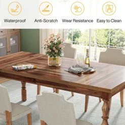 Fashion Tribesigns Wood Dining Table, 62” Large Kitchen Table with Carved Turned Legs for 4-6 People