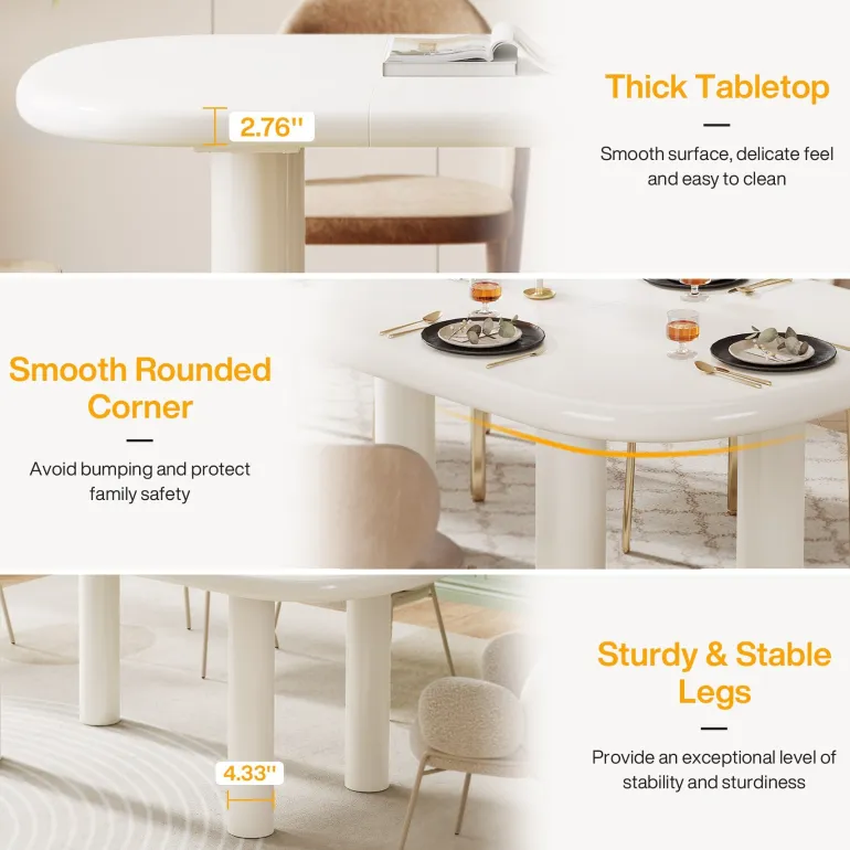 Store Tribesigns Wood Dining Table, 63" Modern Oval Kitchen Table for 4 - 6 People