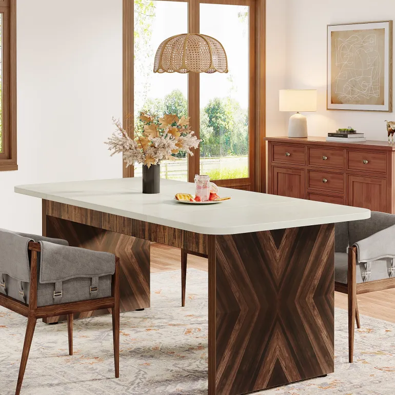 Discount Tribesigns Wood Dining Table, 70" Rectangle Kitchen Table for 6 People