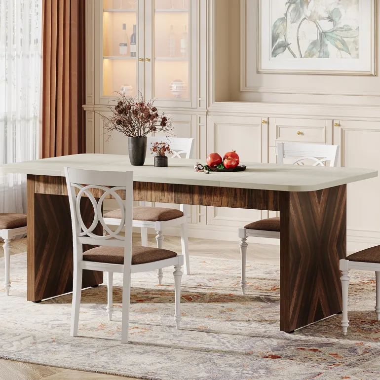 Discount Tribesigns Wood Dining Table, 70" Rectangle Kitchen Table for 6 People
