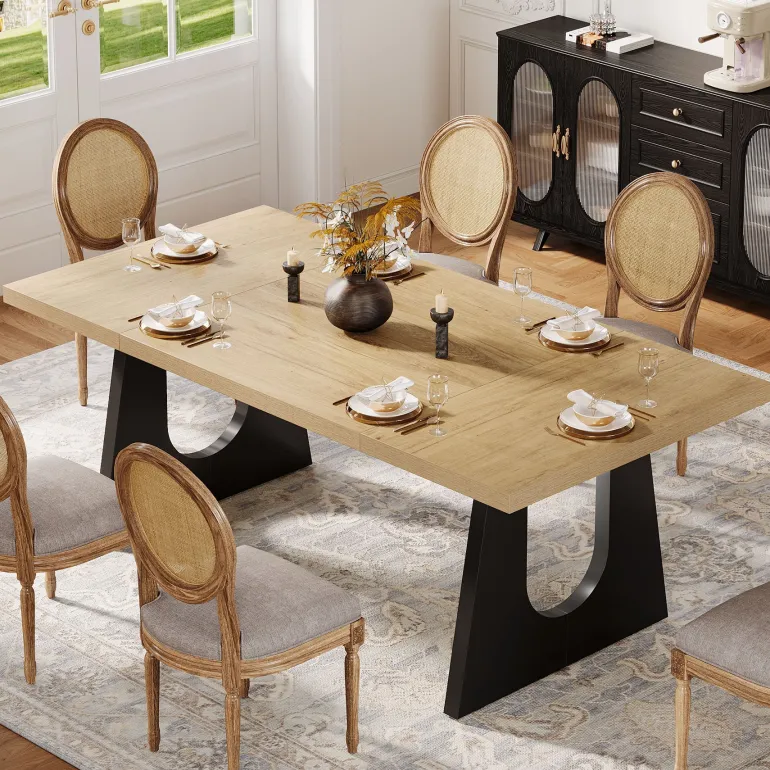 Fashion Tribesigns Wood Dining Table, 70" Rectangular Kitchen Table for 6 - 8 People