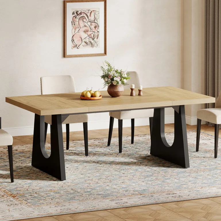Fashion Tribesigns Wood Dining Table, 70" Rectangular Kitchen Table for 6 - 8 People