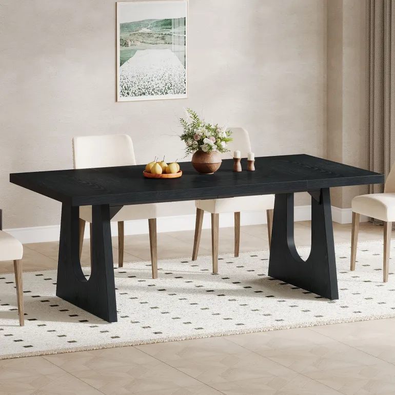 Fashion Tribesigns Wood Dining Table, 70" Rectangular Kitchen Table for 6 - 8 People