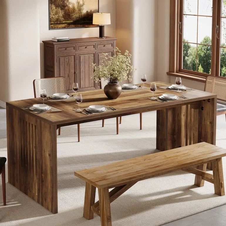 Discount Tribesigns Wood Dining Table, 63" Rectangular Kitchen Dinner Table for 4 - 6