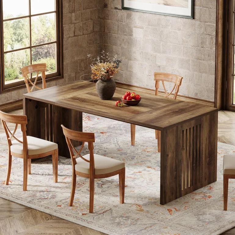 Discount Tribesigns Wood Dining Table, 63" Rectangular Kitchen Dinner Table for 4 - 6