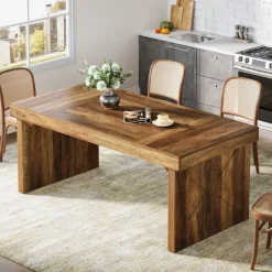Fashion Tribesigns Wood Dining Table, 63" Rustic Rectangular Kitchen Table