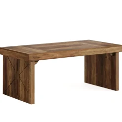 Fashion Tribesigns Wood Dining Table, 63" Rustic Rectangular Kitchen Table
