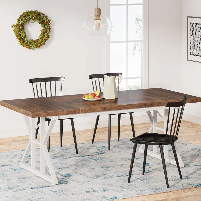 Flash Sale Tribesigns Wood Dining Table, Farmhouse 70.8" Kitchen Table for 6 People