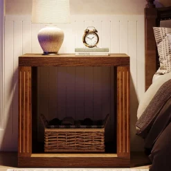 Hot Tribesigns Wood End Table, 2 - Tier Farmhouse Side Table with Storage Shelf