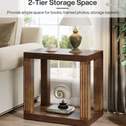 Hot Tribesigns Wood End Table, 2 - Tier Farmhouse Side Table with Storage Shelf