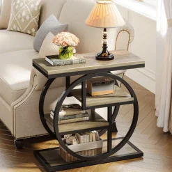 Sale Tribesigns Wood End Table, 4 - Tier Side Table with Storage Shelves