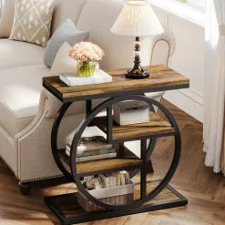Sale Tribesigns Wood End Table, 4 - Tier Side Table with Storage Shelves