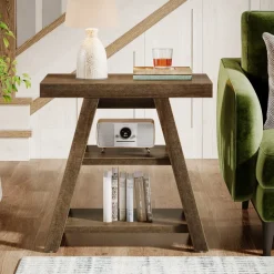 Best Tribesigns Wood End Table, 3 - Tier Sofa Side Table with Storage Shelf