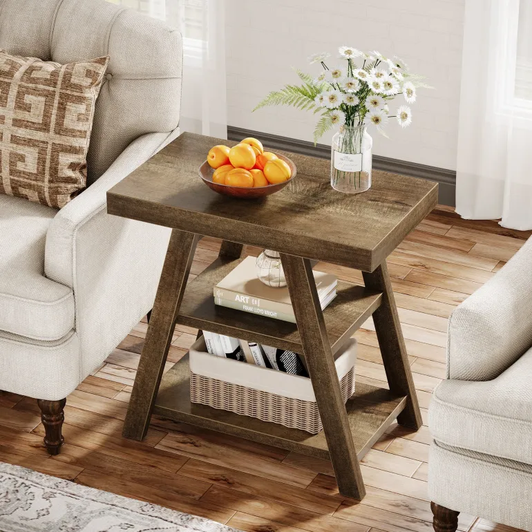 Best Tribesigns Wood End Table, 3 - Tier Sofa Side Table with Storage Shelf
