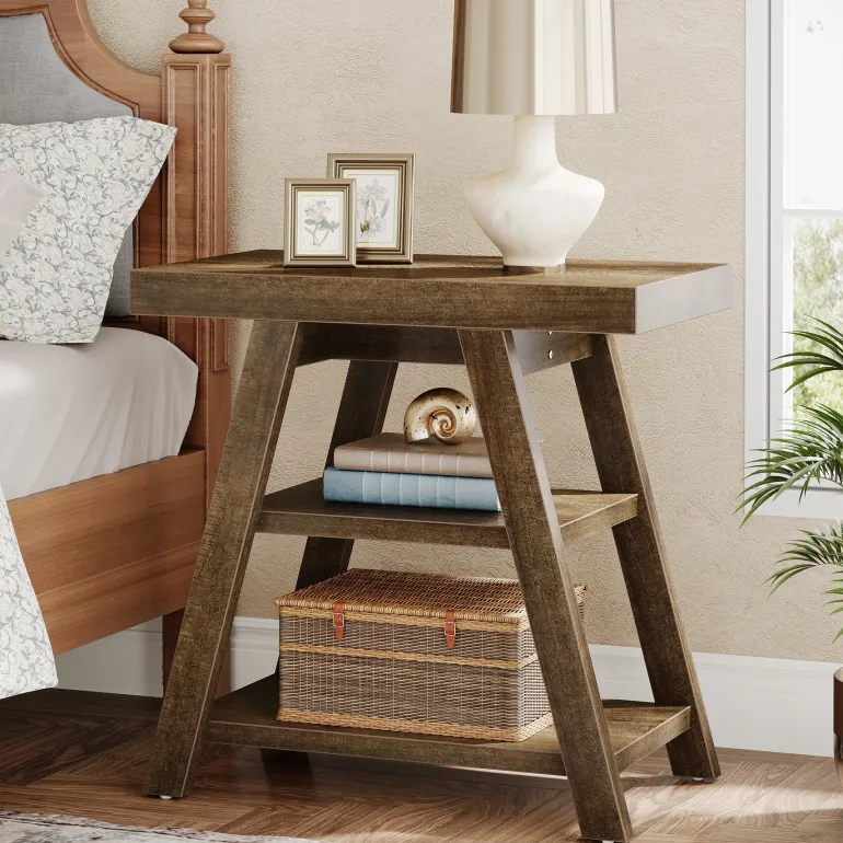 Best Tribesigns Wood End Table, 3 - Tier Sofa Side Table with Storage Shelf