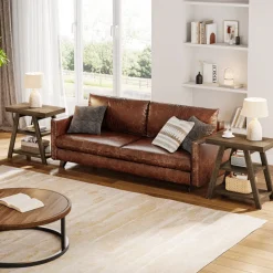 Best Tribesigns Wood End Table, 3 - Tier Sofa Side Table with Storage Shelf