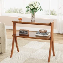 Online Tribesigns Wood End Table, Farmhouse Side Table with 2 - Tier Storage Shelf