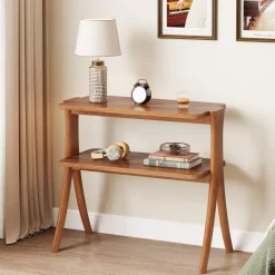 Online Tribesigns Wood End Table, Farmhouse Side Table with 2 - Tier Storage Shelf