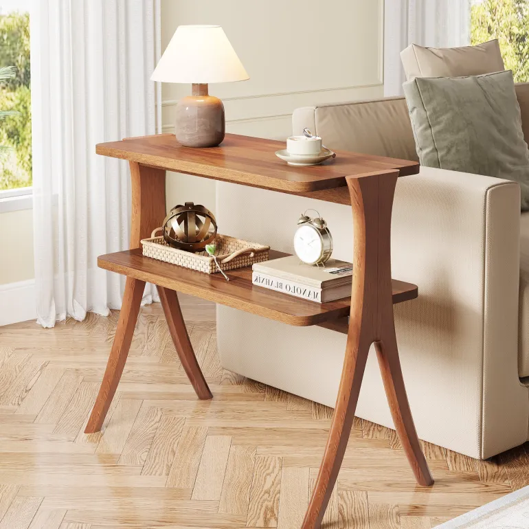 Online Tribesigns Wood End Table, Farmhouse Side Table with 2 - Tier Storage Shelf
