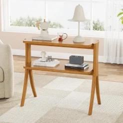 Online Tribesigns Wood End Table, Farmhouse Side Table with 2 - Tier Storage Shelf