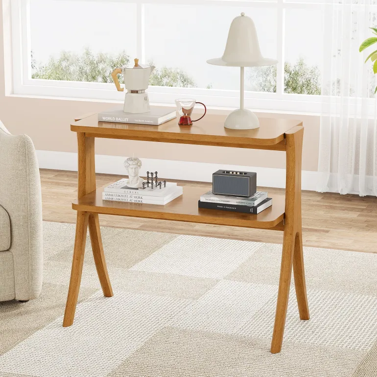 Online Tribesigns Wood End Table, Farmhouse Side Table with 2 - Tier Storage Shelf