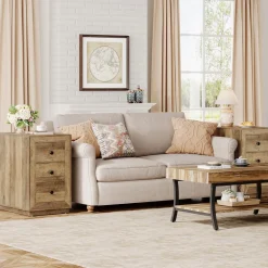 Store Tribesigns Wood End Table, Farmhouse 3 - Drawer Sofa Side Table Nightstand
