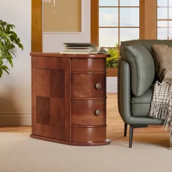 Sale Tribesigns Wood End Table, Narrow Side Table Nightstand with 2 Drawers