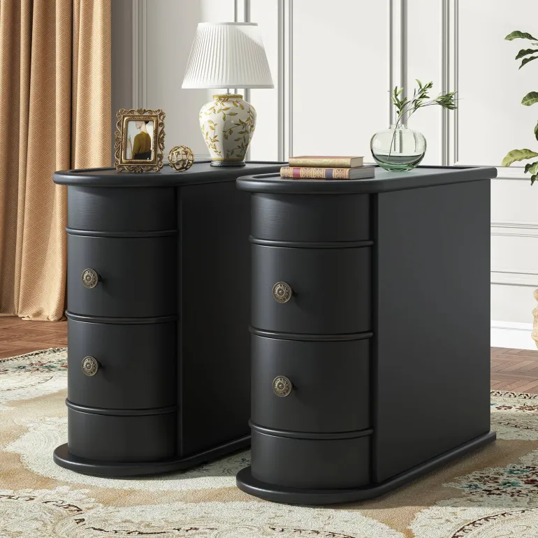 Sale Tribesigns Wood End Table, Narrow Side Table Nightstand with 2 Drawers