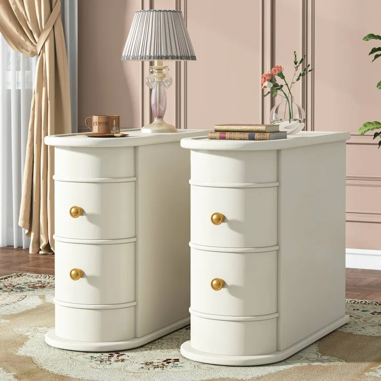 Sale Tribesigns Wood End Table, Narrow Side Table Nightstand with 2 Drawers