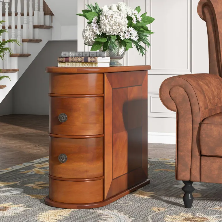 Sale Tribesigns Wood End Table, Narrow Side Table Nightstand with 2 Drawers