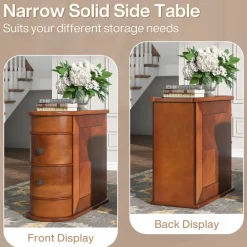 Sale Tribesigns Wood End Table, Narrow Side Table Nightstand with 2 Drawers
