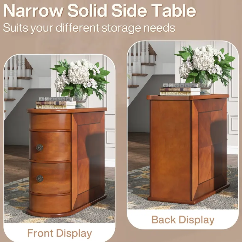 Sale Tribesigns Wood End Table, Narrow Side Table Nightstand with 2 Drawers
