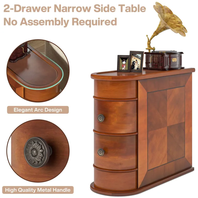 Sale Tribesigns Wood End Table, Narrow Side Table Nightstand with 2 Drawers