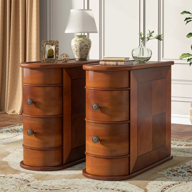 Sale Tribesigns Wood End Table, Narrow Side Table Nightstand with 2 Drawers