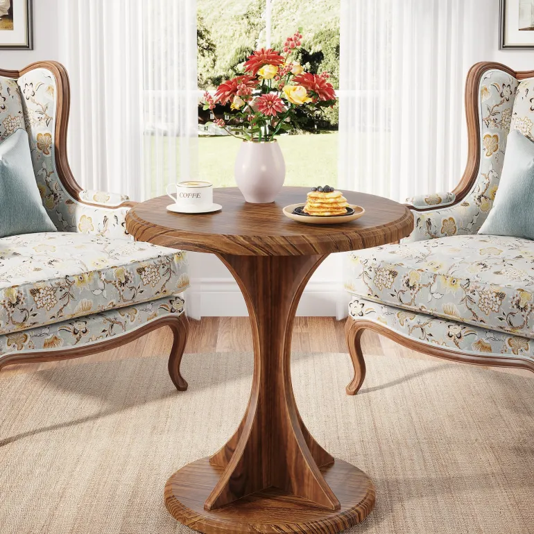 Discount Tribesigns Wood End Table, Round Sofa Side Table Vintage Nightstand