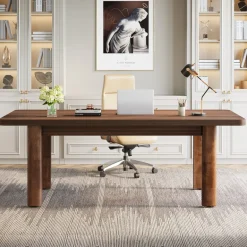 Cheap Tribesigns Wood Executive Desk, 62.99" Sturdy Computer Desk Conference Table