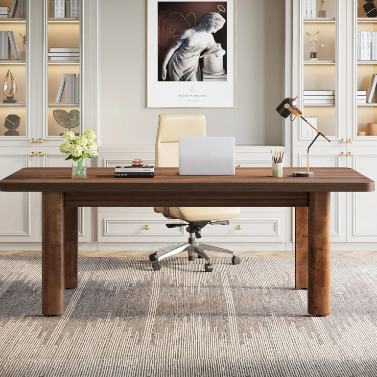 Cheap Tribesigns Wood Executive Desk, 62.99" Sturdy Computer Desk Conference Table