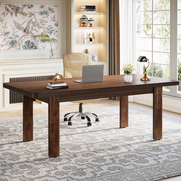Cheap Tribesigns Wood Executive Desk, 62.99" Sturdy Computer Desk Conference Table