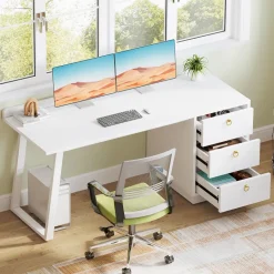 Best Tribesigns Wood Executive Desk,55 Inches Computer Desk with Storage Drawers