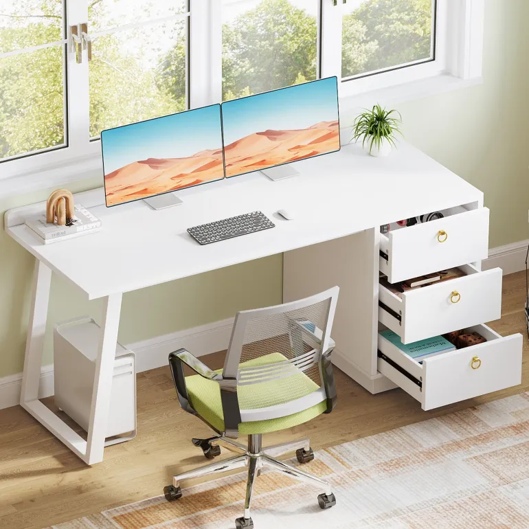 Best Tribesigns Wood Executive Desk,55 Inches Computer Desk with Storage Drawers