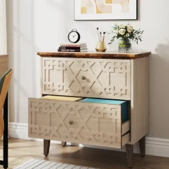 Store Tribesigns Wood File Cabinet, 2-Drawer Filing Cabinet Storage Cabinet