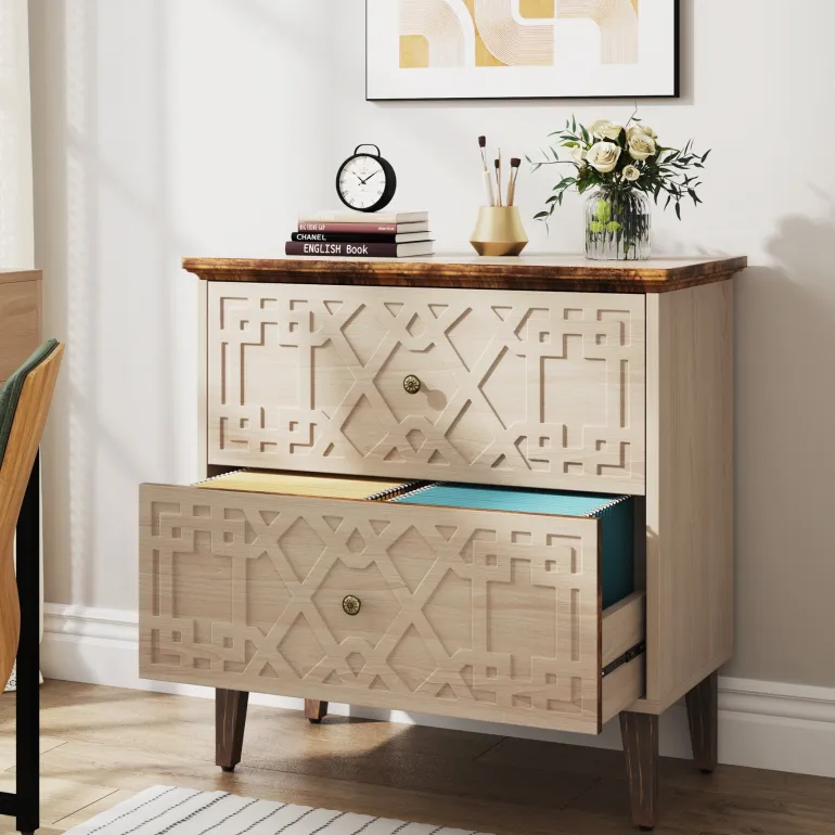 Store Tribesigns Wood File Cabinet, 2-Drawer Filing Cabinet Storage Cabinet