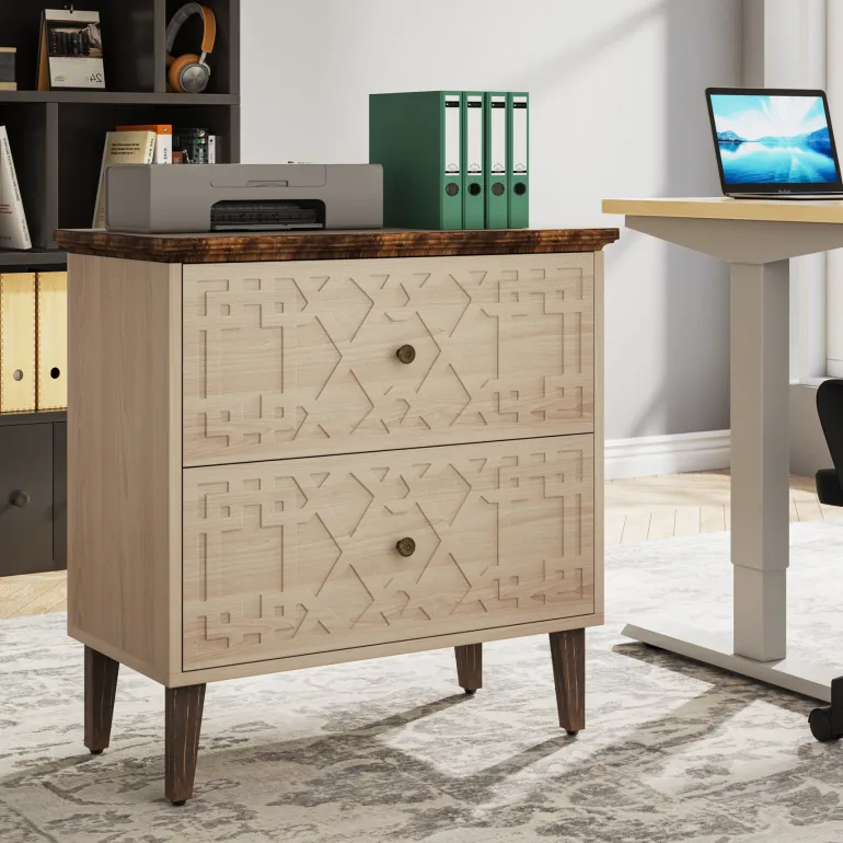 Store Tribesigns Wood File Cabinet, 2-Drawer Filing Cabinet Storage Cabinet