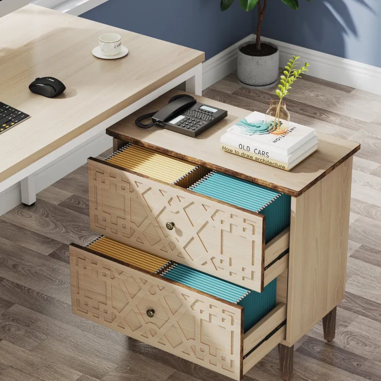 Store Tribesigns Wood File Cabinet, 2-Drawer Filing Cabinet Storage Cabinet