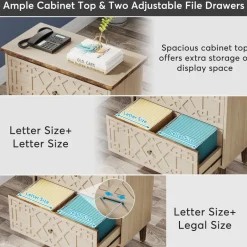 Store Tribesigns Wood File Cabinet, 2-Drawer Filing Cabinet Storage Cabinet