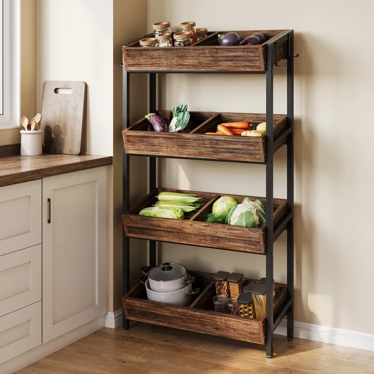 Flash Sale Tribesigns Wood Fruit Vegetable Storage Rack Stand, 4-Tier Storage Organizer