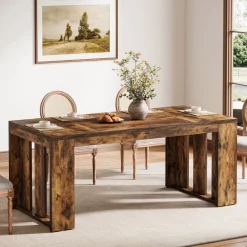 New Tribesigns Wood Kitchen Table, 63" Farmhouse Dining Table for 4 - 6 People