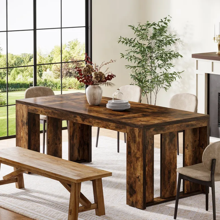 New Tribesigns Wood Kitchen Table, 63" Farmhouse Dining Table for 4 - 6 People