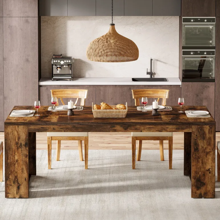 New Tribesigns Wood Kitchen Table, 63" Farmhouse Dining Table for 4 - 6 People